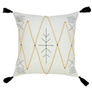 Bohemian White / Black / Cream 20 in. x 20 in. Textured Diamond Embroidered Indoor Throw Pillow