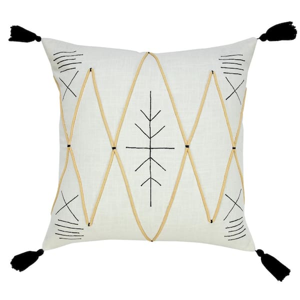 LR Home Bohemian White / Black / Cream 20 in. x 20 in. Textured Diamond Embroidered Throw Pillow