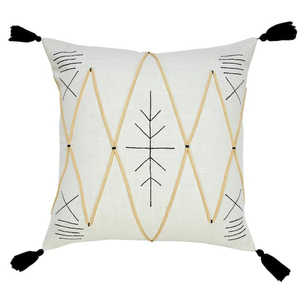 Unbranded Bohemian White / Black / Cream 20 in. x 20 in. Textured Diamond Embroidered Indoor Throw Pillow