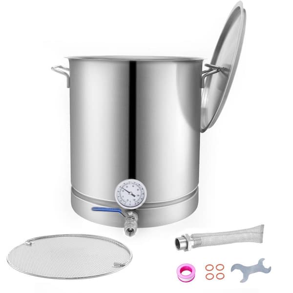 SVOPES Stainless Steel Kettle, 16 gal. Brewing Pot, Tri-Ply Bottom for Beer, Includes Lid, Handle, Thermometer