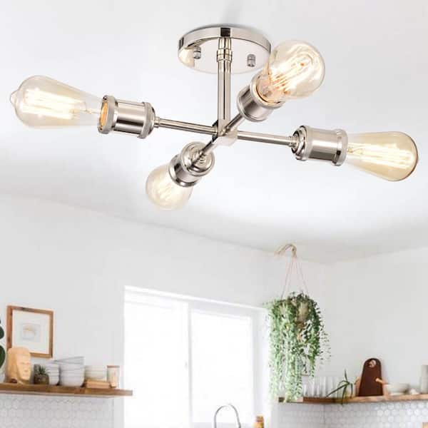 4-Light Polished Nickel Sputnik Semi-Flush Mount