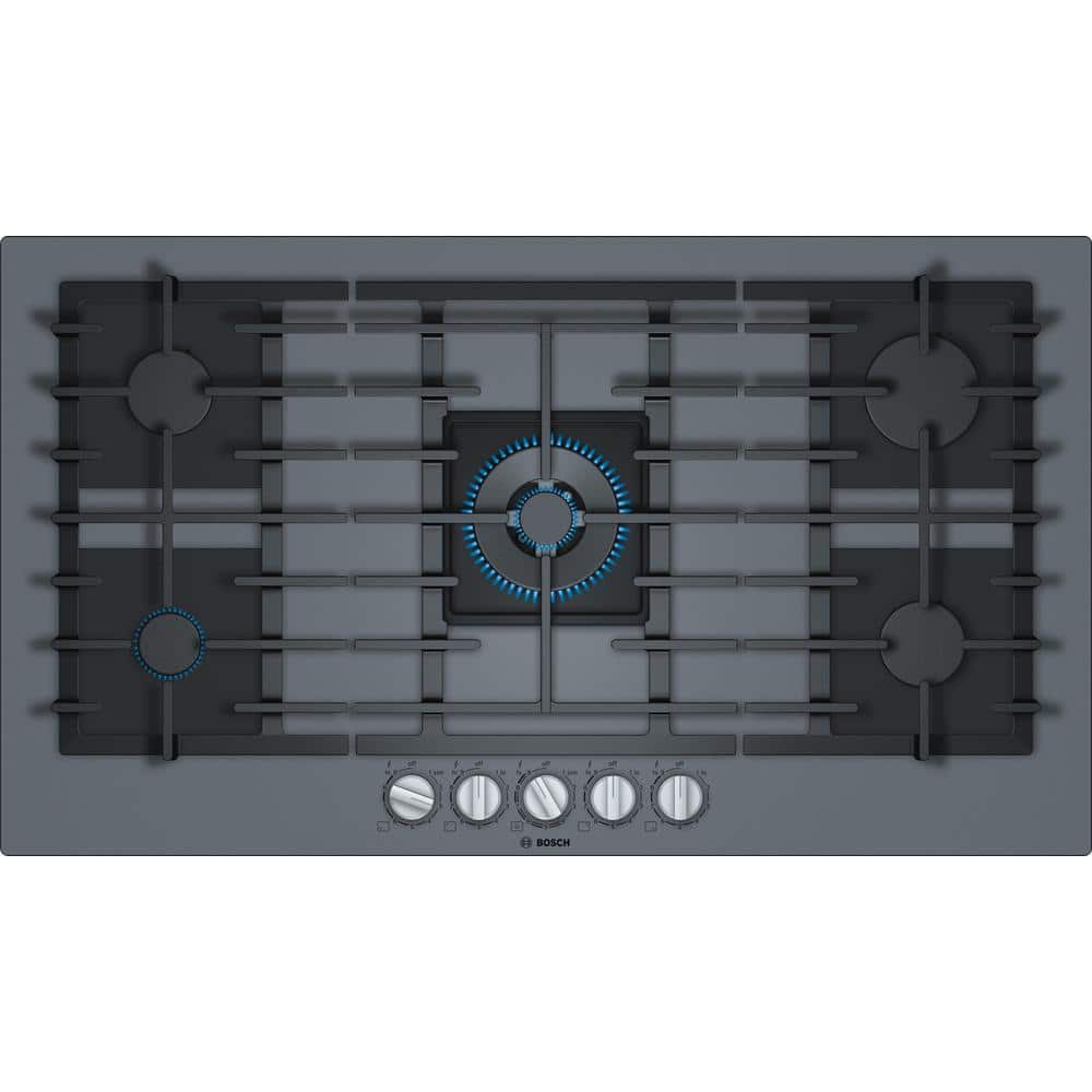 Benchmark Series 36 in. Gas-on-Glass Gas Cooktop in Gray Tempered Glass with 5-Burners including 14,300 BTU Burner
