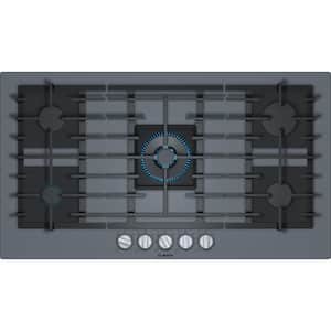 Benchmark Series 36 in. Gas-on-Glass Gas Cooktop in Gray Tempered Glass with 5-Burners including 14,300 BTU Burner