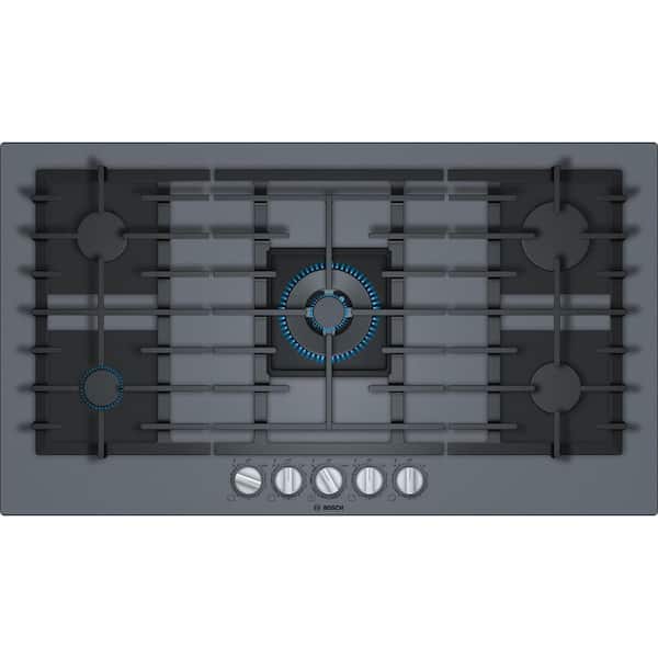 Bosch Benchmark Series 36 in. Gas-on-Glass Gas Cooktop in Gray Tempered Glass with 5-Burners including 14,300 BTU Burner