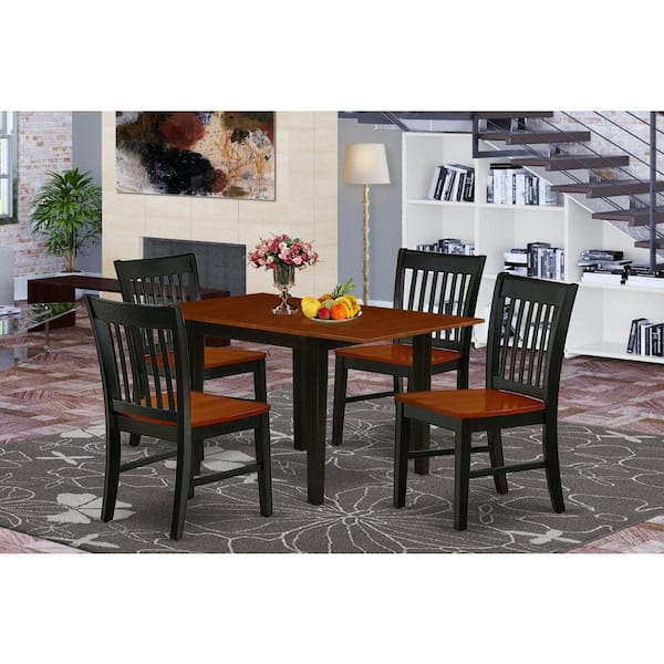 East West Furniture 5-Piece Black and Cherry Finish Solid Wood Top - Rectangular Dining Room Set - Seats 4