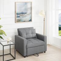 37 in W Anna Foldable Sleeper Convertible Chair, Gray, Linen Narrow Twin