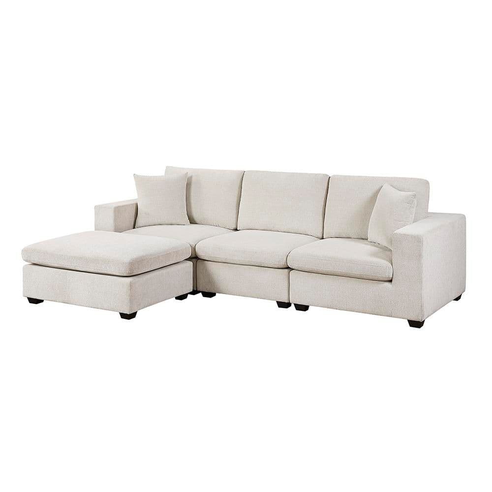 Patina 118 in W Chenille Upholstery 4-Piece Modular Sectional Sofa with Ottoman in Beige