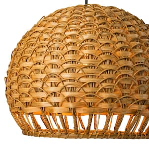 Eleanor 60-Watt 1-Light Modern Farmhouse Brown Woven Rattan Dome Pendant Light with Handwoven Bamboo Rattan Globe Shade