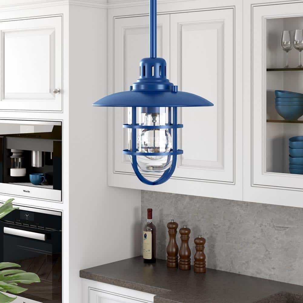 Bay Blue and Clear Glass Globe Pendant Light
