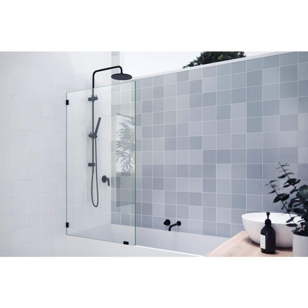 Vela 33 in. W x 58.25 in. H Frameless Fixed Panel Tub Door in Oil Rubbed Bronze with Clear Glass price history on PriceWatchPro