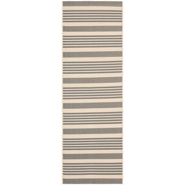 Courtyard Gray/Bone 2 ft. x 5 ft. Striped Indoor/Outdoor Runner Rug