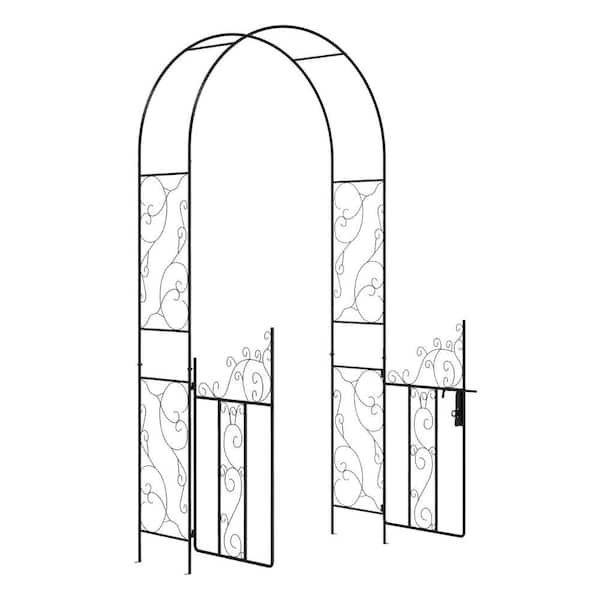 ITOPFOX Black 89 .25 in Metal Garden Arch with Gate Arbor Trellis for Outdoor Climbing Plants and Wedding Backyard Decor