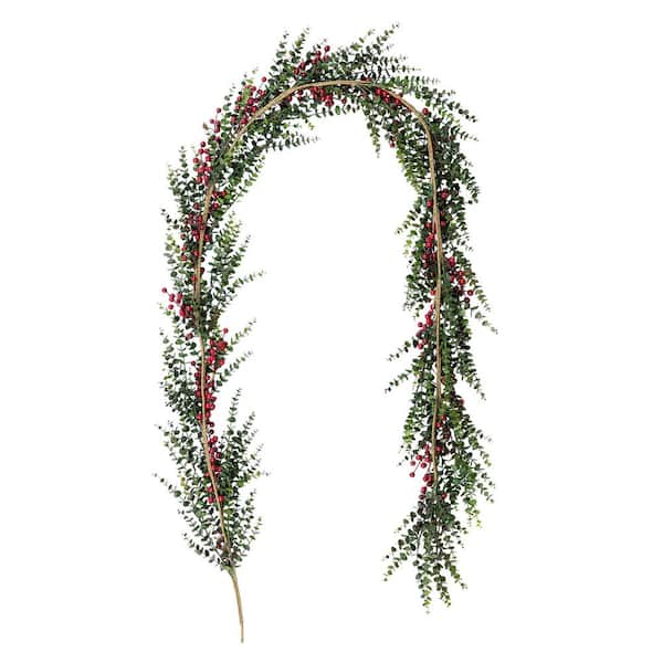 9 ft. Christmas PreLit Greenery PE Dripping Eucalyptus Garland with Red Berries