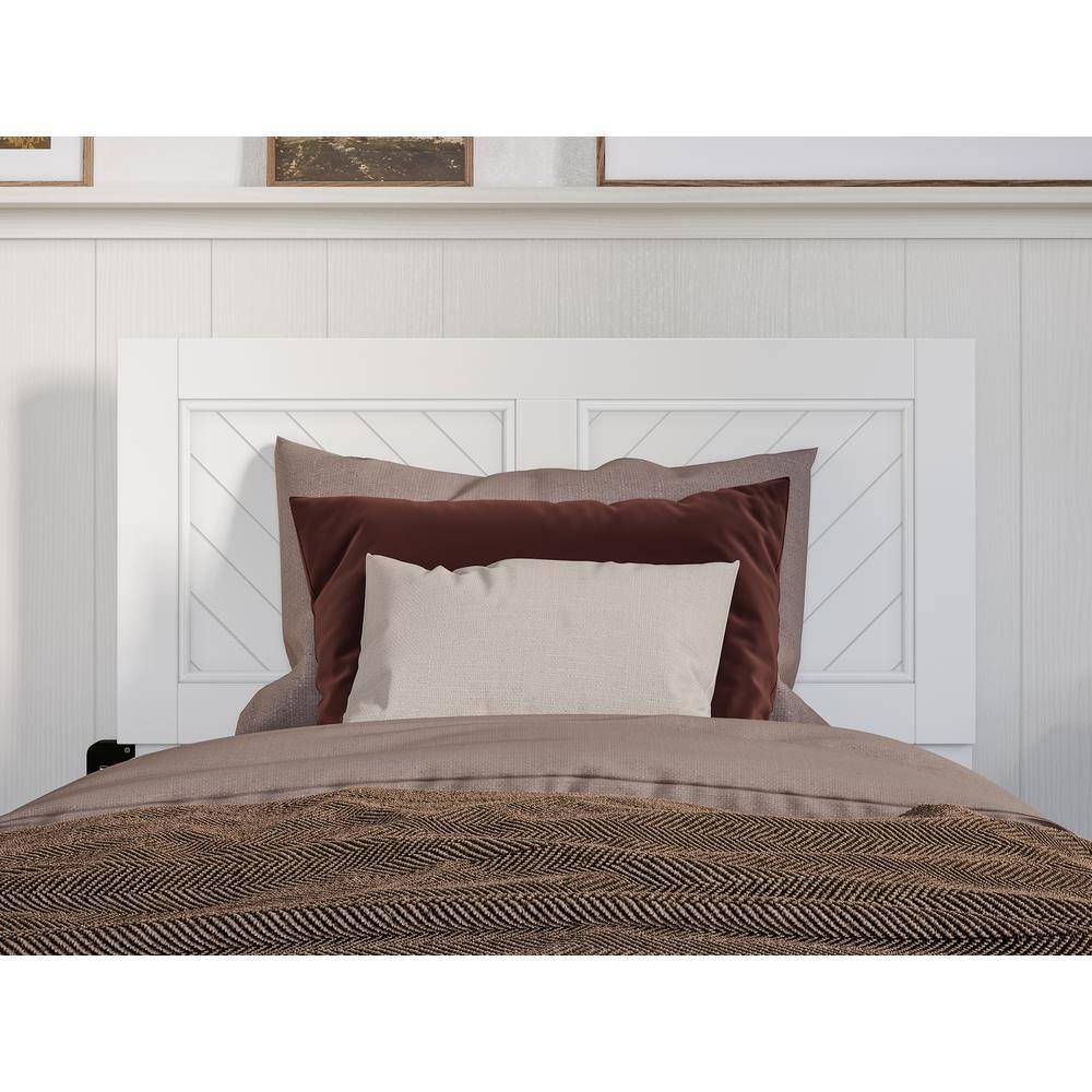 White Twin XL Wood Platform Bed with Trundle and Headboard