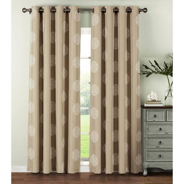 Window Elements Semi-Opaque Venice Embroidered Faux Linen Extra Wide 84 in. L Grommet Curtain Panel Pair, Ivory (Set of 2)