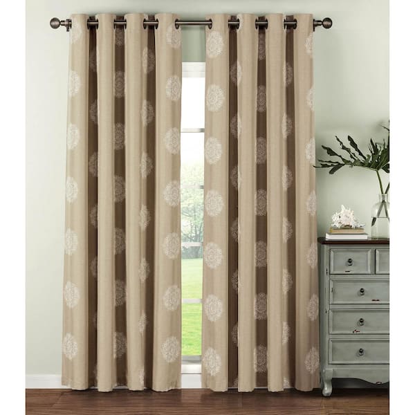 Window Elements Semi-Opaque Venice Embroidered Faux Linen Extra Wide 96 in. L Grommet Curtain Panel Pair, Ivory (Set of 2)