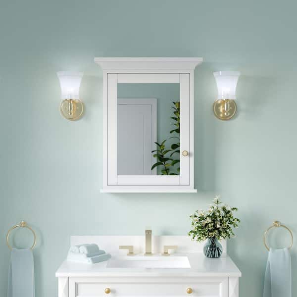 ANGELES HOME 24 in. W x 30 in. H Rectangular Solid Wood Frame Bathroom Medicine Cabinet with Mirror