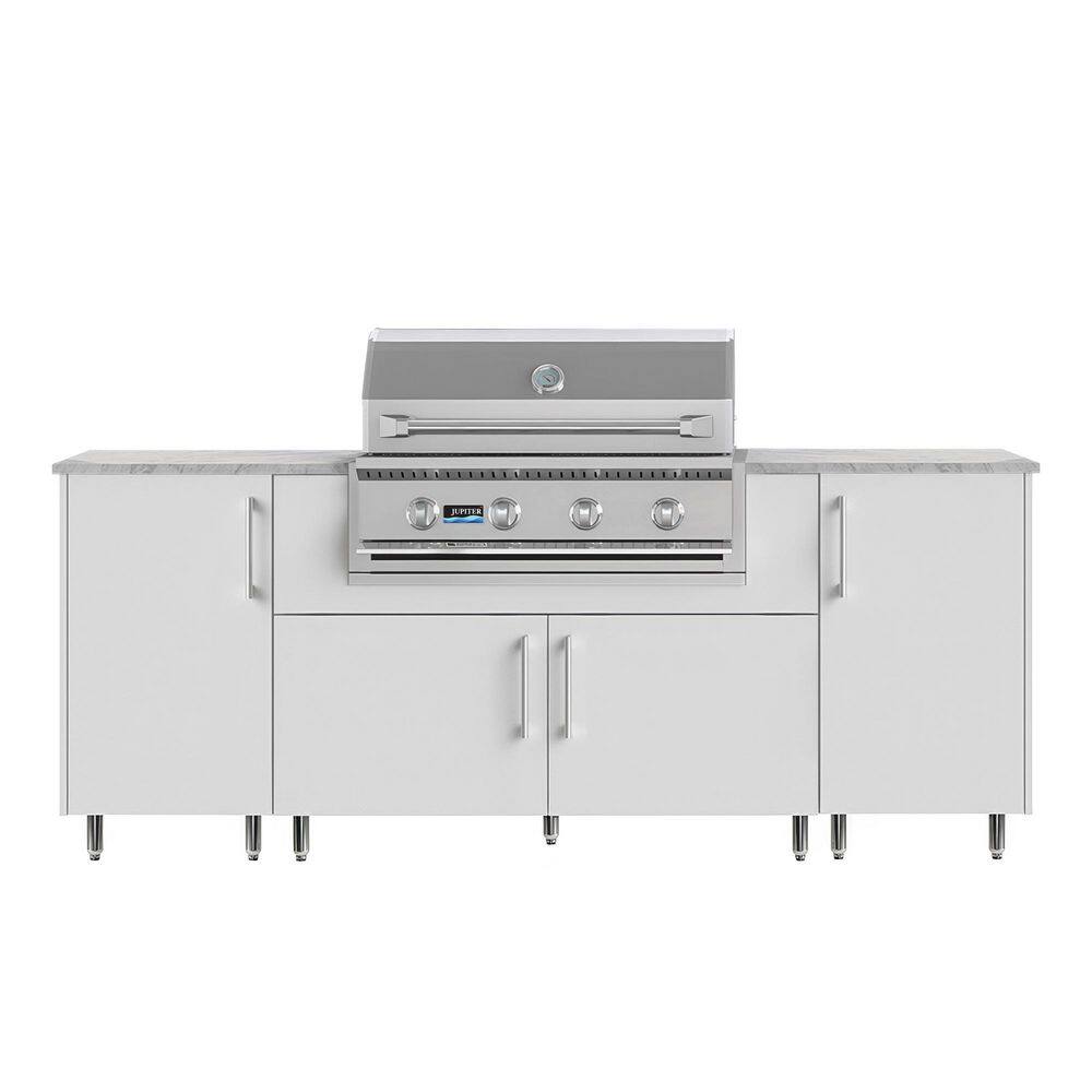 Golden Sky 86.5 in. W 4-Burner Propane Grill Island in Stainless Steel Miami Shell White with Propane Cabinet price history on PriceWatchPro