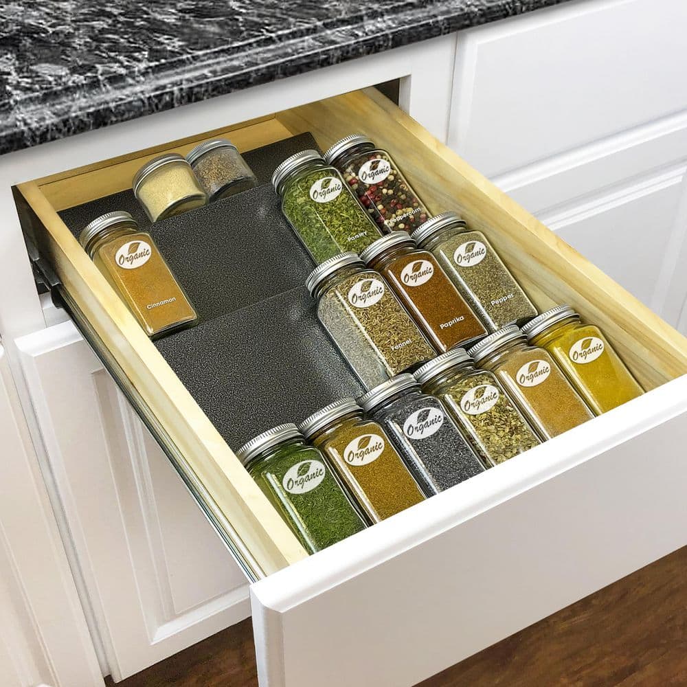 Medium Silver Metallic 4-Tier Spice Drawer Organizer