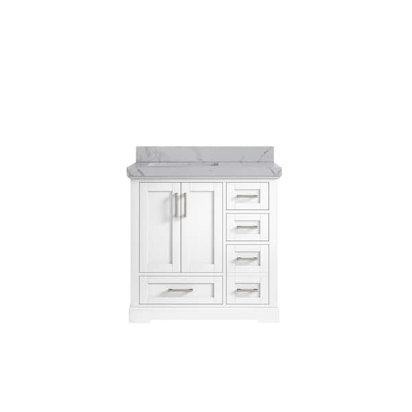 Willow Collections Boston 36 in. W x 22 in. D x 36 in. H Left Offset Single Sink Bath Vanity in White with 2 in. Venatino qt Top