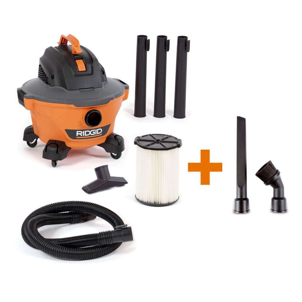 RIDGID Gallon 3.5 Peak HP NXT Wet/Dry Shop Vacuum with Filter, Hose,  Wands, Utility Nozzle, Crevice Tool and Dusting Brush HD0600A The Home  Depot