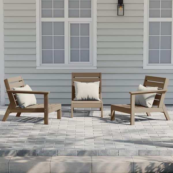 Birchwood Outdoor Patio 3-Piece Deep Seating HDPE Sectional Sofa Arm Chair Set in Weathered Wood