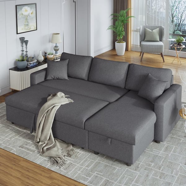 Harper & Bright Designs 87.4 In. W 1-Piece Fabric L-Shaped Sleeper 3-Seats Sectional  Sofa In Gray With Storage Space And 2-Pillows Wyt107Eaa - The Home Depot