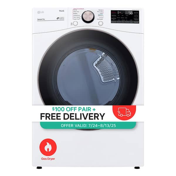 7.4 Cu. Ft. Vented SMART Stackable Gas Dryer in White with TurboSteam and Sensor Dry Technology