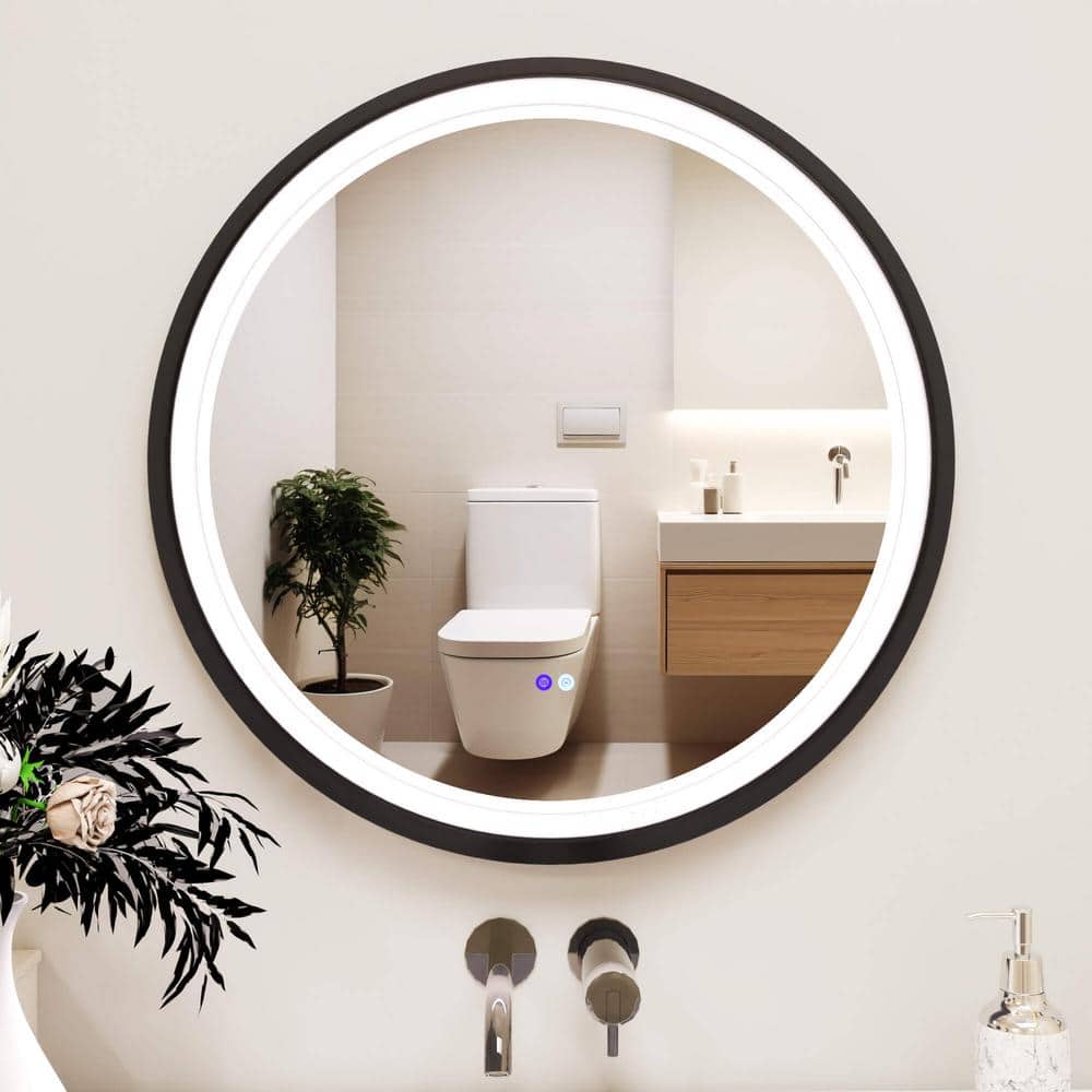 32 in. x 32 in. Modern Round Black Framed Decorative LED Mirror Wall Mounted Anti-Fog and Dimmer Touch Sensor price history on PriceWatchPro