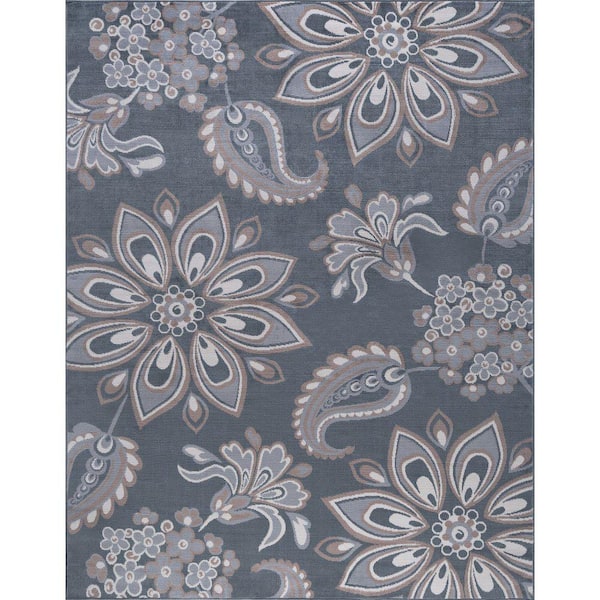 Tayse Rugs Hampton Floral Gray 4 ft. x 6 ft. Indoor Area Rug
