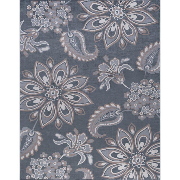 Tayse Rugs Hampton Floral Gray 5 ft. x 7 ft. Indoor Area Rug