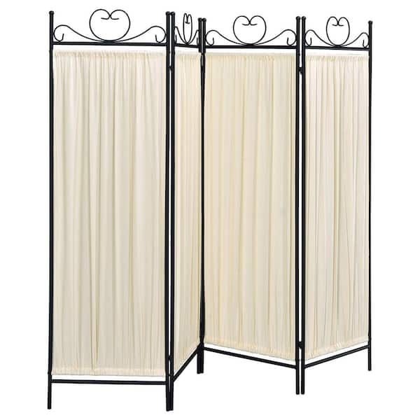 Beige and Black 4-Panel Folding Screen