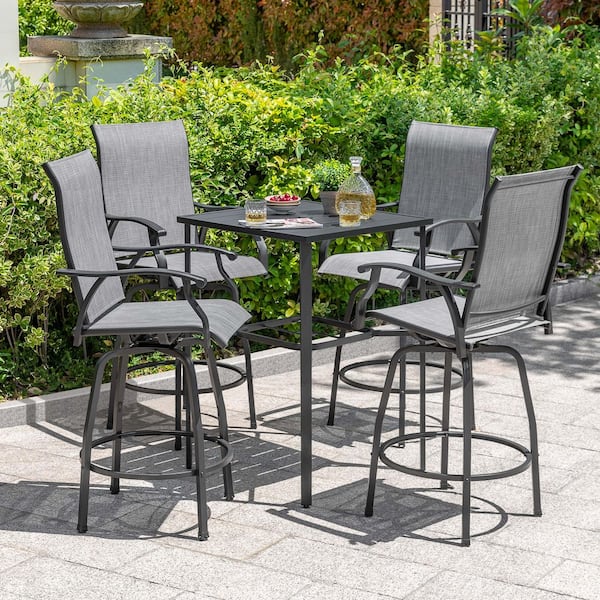 Nuu Garden Swivel Textilene and Iron Metal Outdoor Bar Stools with