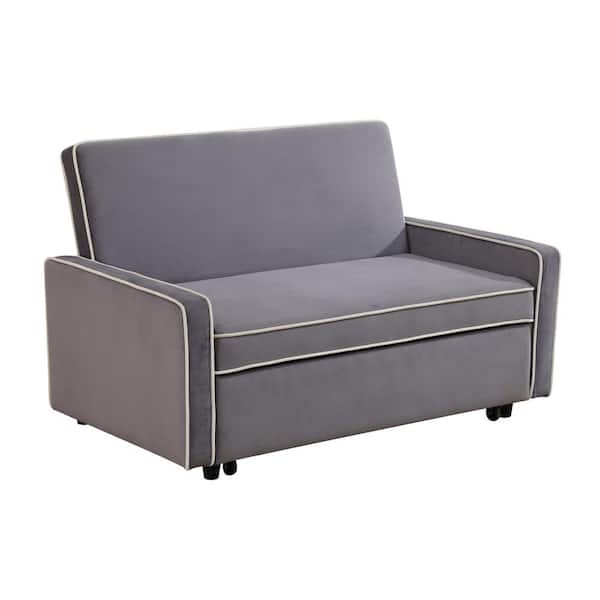Bestier 53 in. Blue Twin Size Sofa Bed Fabric Modern Convertible Sofa with Metal Frame