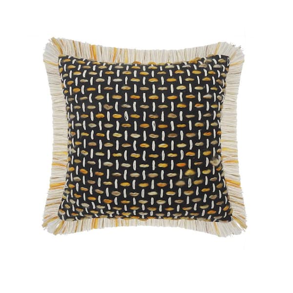 Unbranded Modern Black / Gold Interwoven Fringed Poly-fill 20 in. x 20 in. Indoor  Throw Pillow