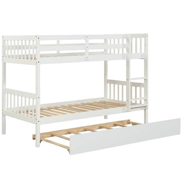 LUCKY ONE Peder White Twin Solid Wood Over Full Twin Bunk Bed with ...