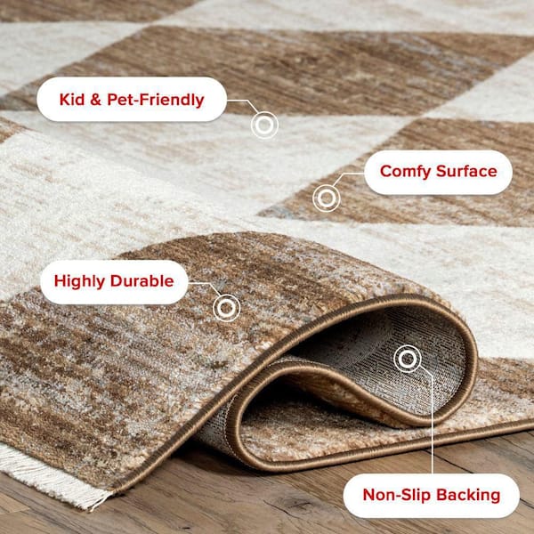 【BAON】Ridge corduroy color matching Clr quilted field JK nuLOOM Meline Checkered Fringe Beige 8 ft. x 10 ft. 2 in