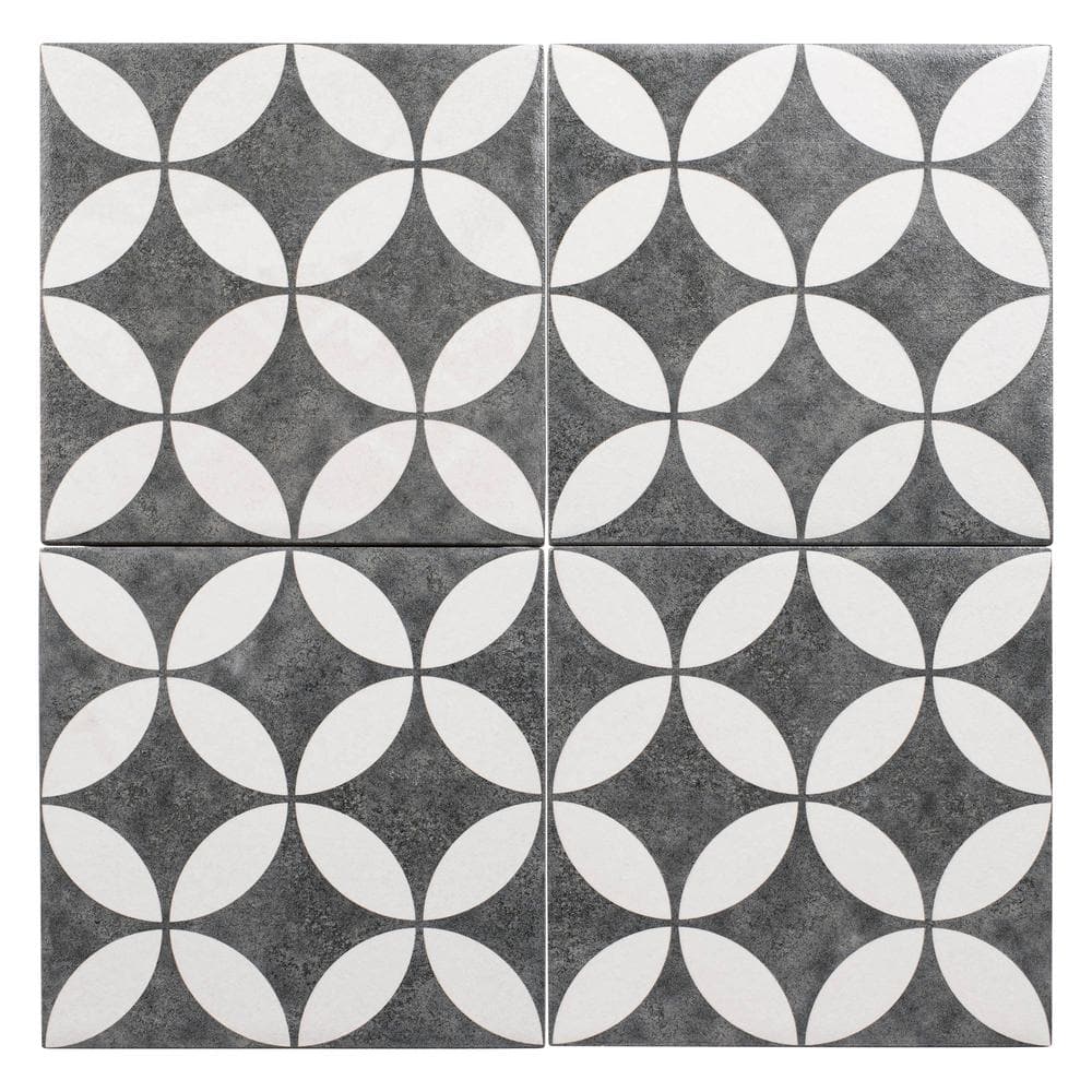 Turin Black and Gray Matte Porcelain 6x6 Patterned Tile