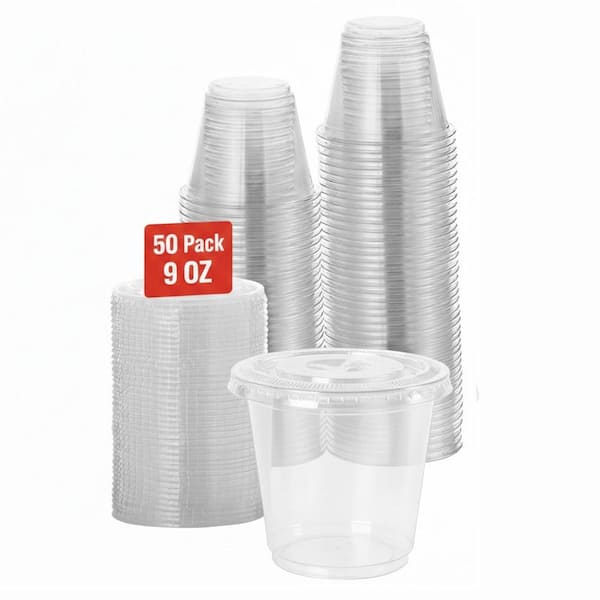 200 Pack 9 oz Clear Plastic Disposable Dessert Cups with Flat Lids for Fruit Snack Smoothie Ice Cream