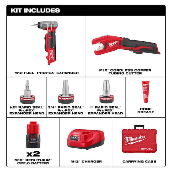 M12 FUEL RAPID SEAL ProPEX Expander Heads With 1/2 in.-1 in. ProPEX Expansion Tool With M12 Copper Tubing Cutter