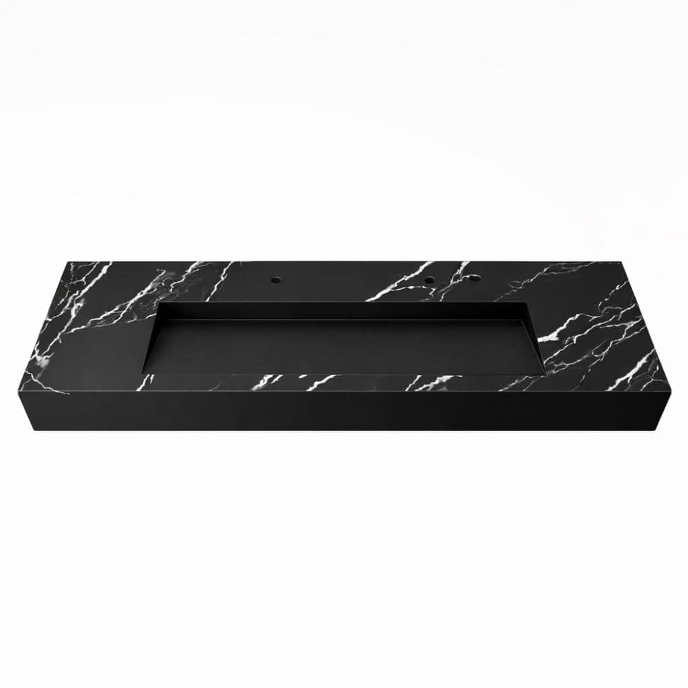 Pyramid 60 in. Wall Mount Solid Surface Single-Basin Rectangle Bathroom Sink in Black White price history on PriceWatchPro