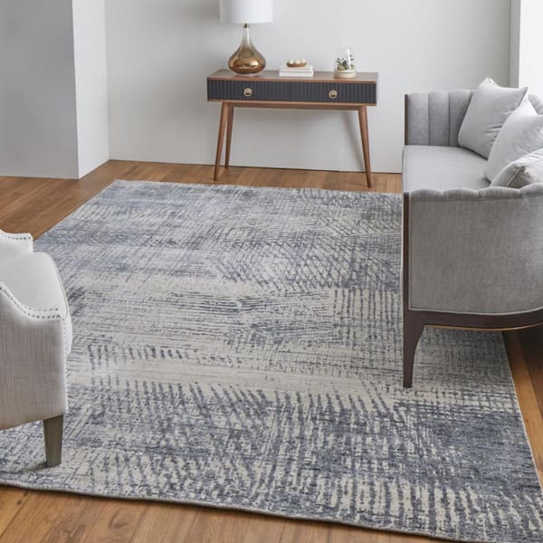 2 ft. x 3 ft. Gray, Ivory, Blue Abstract Area Rug