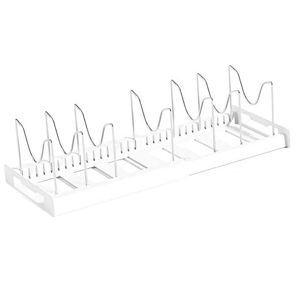 Black Expandable Pot Lid Holder Organizer Rack with 10-Adjustable Compartments for Cookware Bakeware 2-Pieces