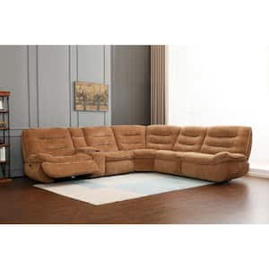 Emmy 125 in. Armless 1 Piece Chenille L-Shaped Sectional Sofa in. Orange with Cup Holder