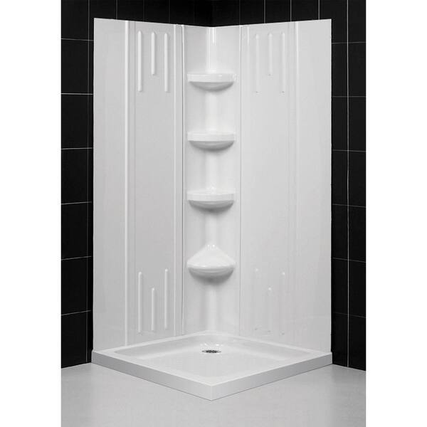 DreamLine SlimLine 36 in. x 36 in. Double Threshold Shower Base in White with Back Walls
