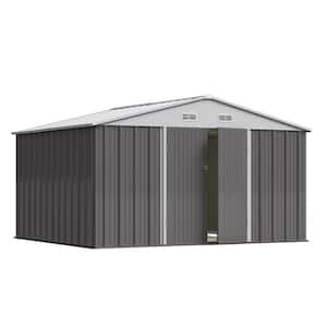 10 ft. W x 8.6 ft. D Silver-Gray Storage Shed Galvanized Metal Shed with Lockable Doors 86 sq. ft.