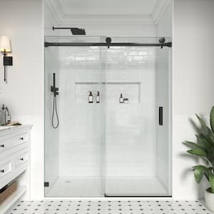 60 in. W x 76 in. H Single Sliding Frameless Shower Door in Matte Black with Easy-Clean 3/8 in. Glass