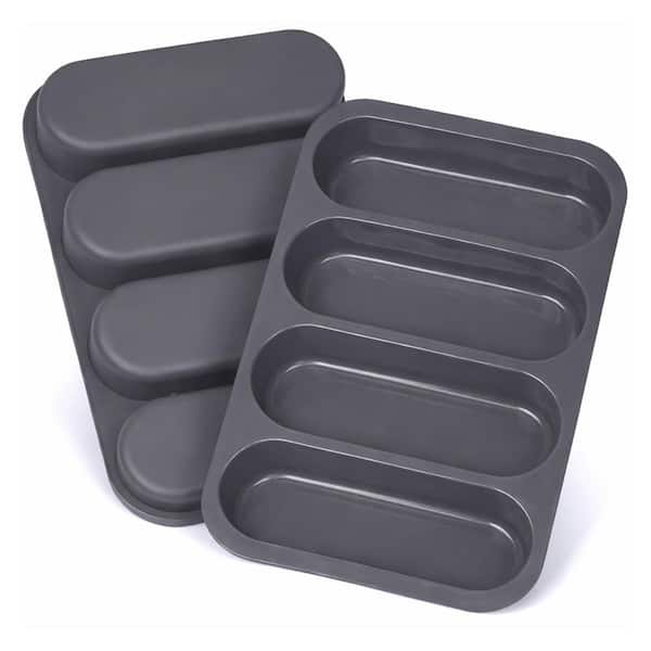 Standard 6 Inch Silicone Hot Dog Bun Mold Non-Stick Baking Pan for Homemade Hotdog Buns 2 Pcs Grey