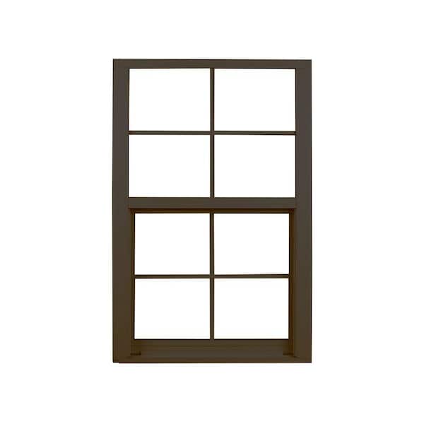 Ply Gem 36.25 in. x 59.25 in. 400 Series Bronze Aluminum Single Hung Window with Grilles and LowE Glass, Screen Included