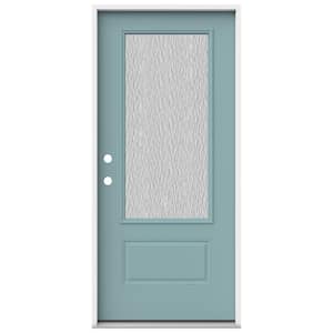 36 in. x 80 in. 1 Panel Right-Hand/Inswing 3/4 Lite Hammered Glass Serenity Steel Prehung Front Door